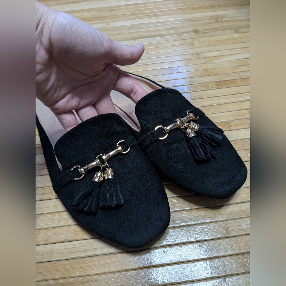 Black mules with golden tassels GUC